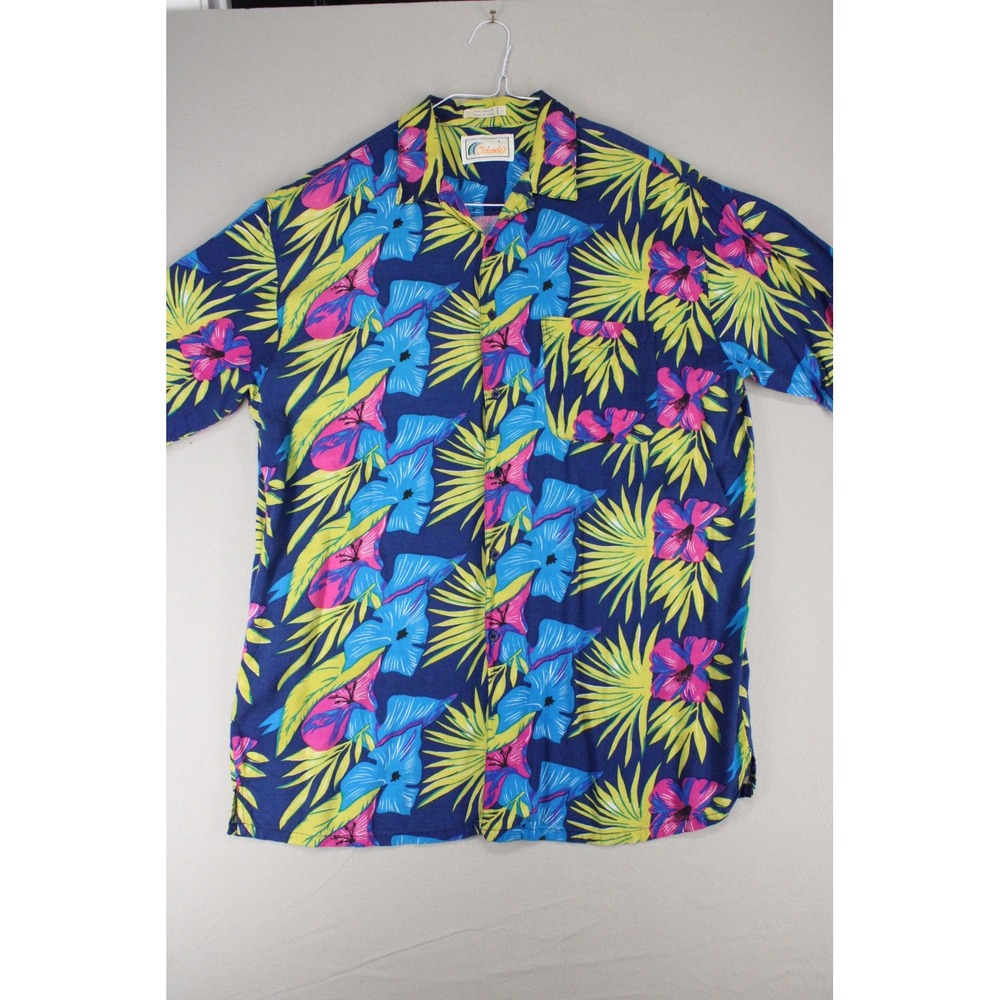 Islander Hawaiian Shirt Mens Large Blue Floral Rayon Tropical Camp Summer Vtg